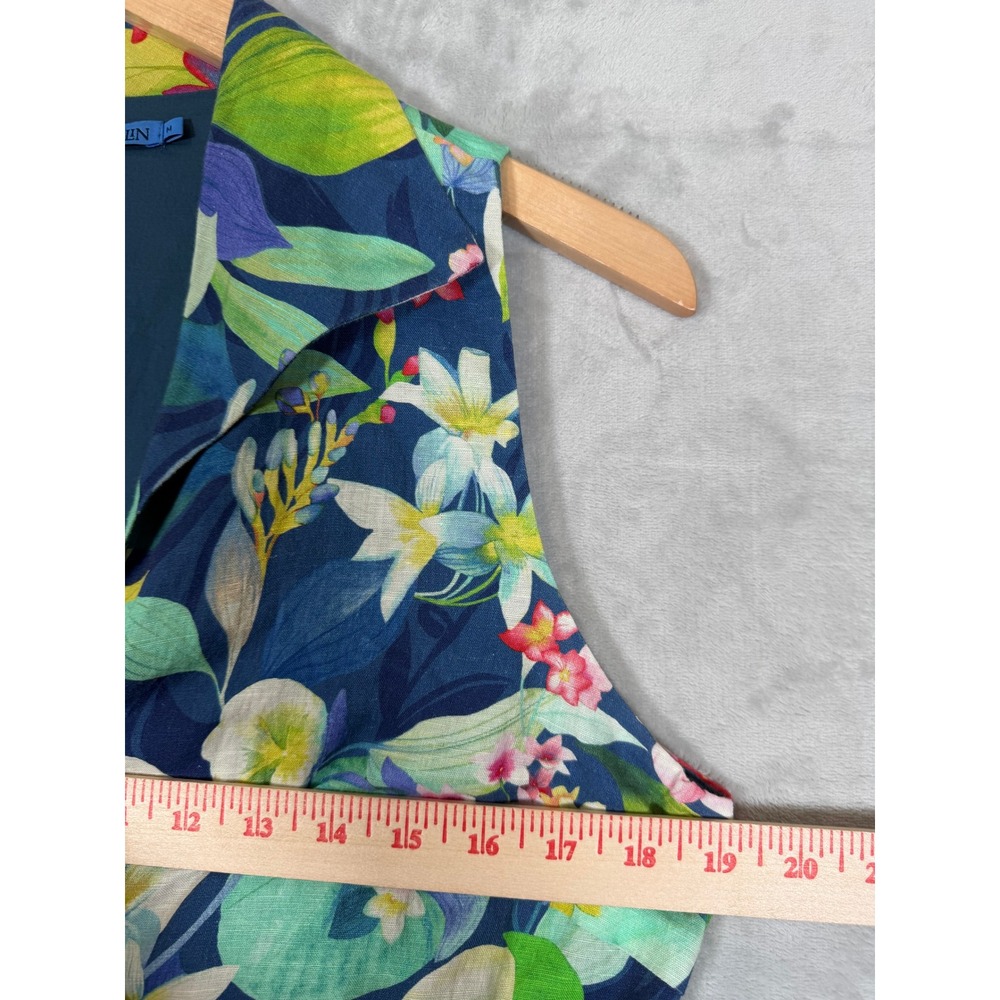 J.McLaughlin Mirimar Maxi Dress M Blue Floral Linen Blend Sleeveless Faux Wrap - Picture 8 of 11